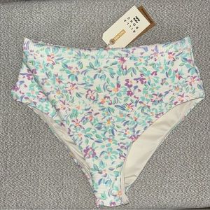 Billabong NEW Hi Retro floral full coverage bikini bottoms aqua purple Medium 10